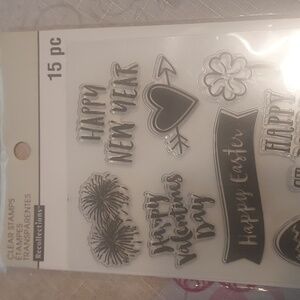 RECOLLECTIONS clear stamps happy Halloween  merry Christmas... 15 pc new